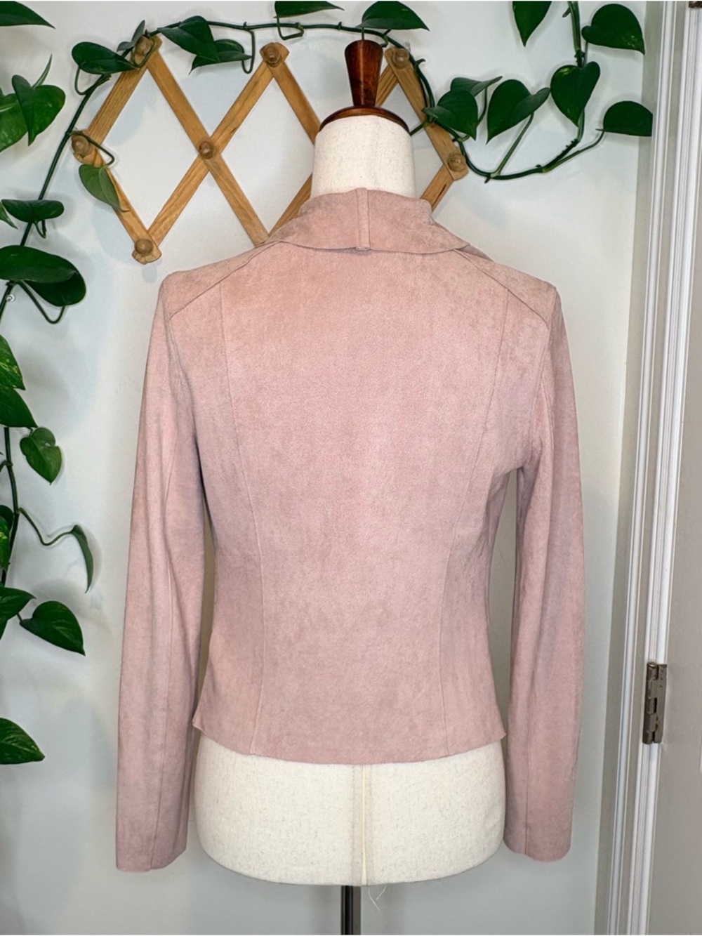 BLANK NYC Pink Faux Suede Drape Front Asymmetrical Moto Cowl Neck Jacket - Picture 6 of 11